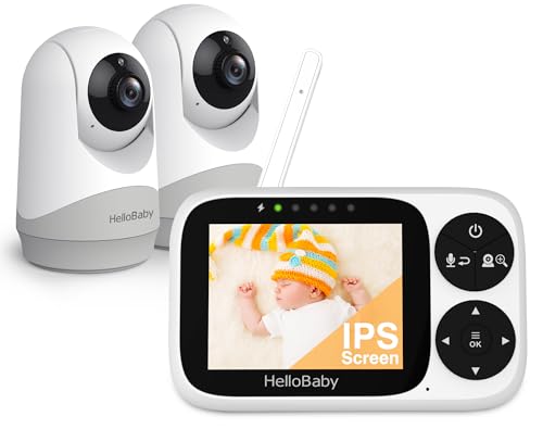 HelloBaby Câmara de vigilância bebé com 2 câmaras, ecrã de 3,2 polegadas, monitor bebé sem WiFi, visão noturna, modo ecológico, conversão bidirecional, alcance de 1000 pés para uso interior