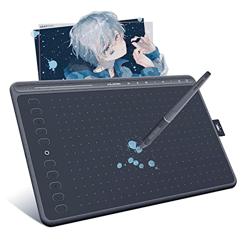 HUION HS611 Tablet gráfica, tablets de desenho profissional com lápis digital PW500, equipado com botões de toque multimédia (reprodução de música), ideal para trabalhar em casa e aprendizagem remota