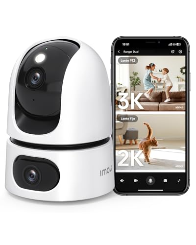 Imou Câmara de vigilância Wi-Fi interior lente dupla 8MP (3 MP fixa + 5 MP PT), câmara IP Wi-Fi de 360 ° com visão noturna, detecção de humano / som normal, rastreamento automático, áudio bidirecional