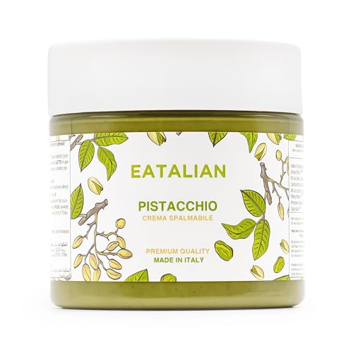 EATALIAN by AMZ BETTER Creme de pistácio, creme delicioso para espalhar com um sabor doce e único, ideal para pão, perfeito com gelado, excelente para chocolate de Dubai, 200 g Made in Italy