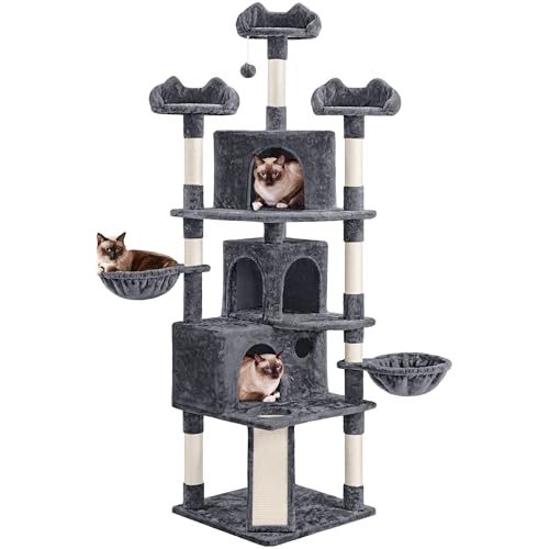Yaheetech Árvore raspador para gatos torre de escalada para 1-3 gatos médios raspador postes com plataforma 50 x 50 x 194 cm, cinzento escuro