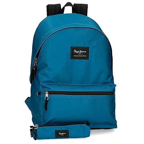 Pepe Jeans Aris Mochila para portátil compartimento duplo portátil 15,6 polegadas 31 x 44 x 17,5 cm mochila escolar poliéster by Joumma Bags, azul, Mochila + estojo