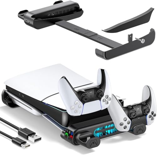 Tokluck Suporte horizontal para PS5 Pro/Slim Disc e Digital, suporte de refrigeração para PS5 com carregador para Playstion 5, suporte horizontal para PS5 Slim e Pro (não adequado 2020 PS5 normal