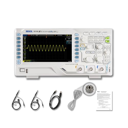 RIGOL Osciloscópio, DS1202Z-E Osciloscópio digital, 200 MHz, 2 canais+EXT, ecrã de fósforo HD de 7 polegadas, alta relação qualidade-preço, ideal para P & D, manutenção e ensino em laboratório