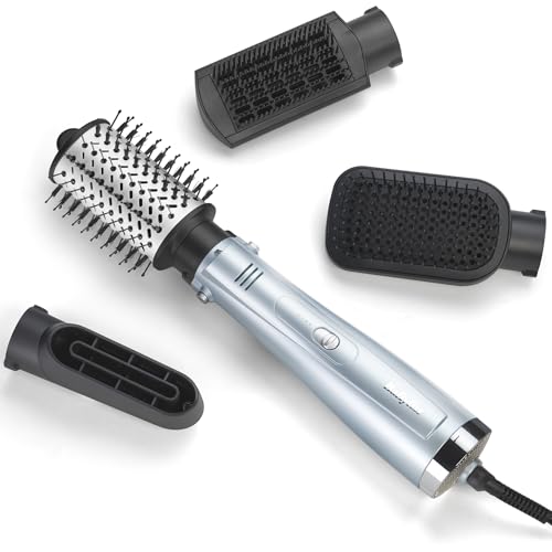 BaByliss Escova de ar 4 em 1 Hydro Fusion, escova de secador de cabelo, anti-fricção, 4 acessórios, secador, alisador, volume, azul, AS774E