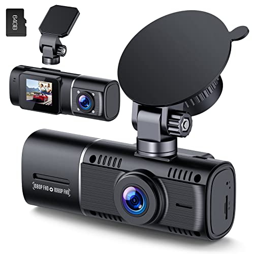 Volam 1080P Dash CAM, visão noturna, câmara traseira giratória 360°, cartão SD 64 GB, ecrã IPS 2,45", grande ângulo de 170°, modo de estacionamento