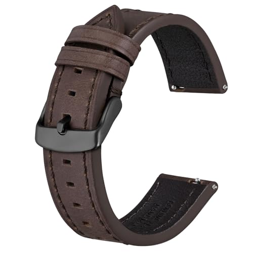 BISONSTRAP Correias de relógio de couro, correia de substituição de libertação rápida para homens e mulheres, 18 mm 19 mm 20 mm 21 mm 22 mm