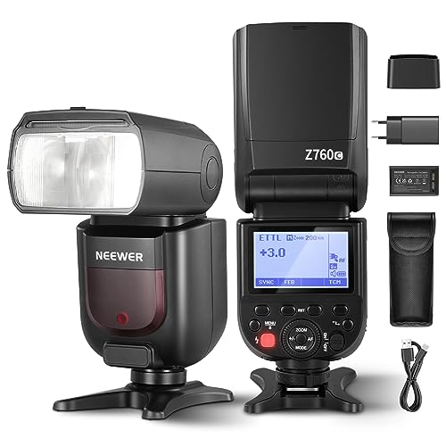 Neewer Z760-C TTL Flash Speedlite, Speedlight compatível com Canon, GN60 2,4 G 1/8000s HSS Conversion TCM carregador de dobramento de lítio 7,4 V/2600 mAh, 480 Flashes de potência completa, Refletores