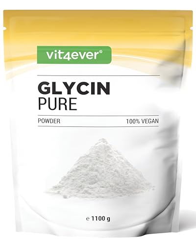 Glicina pura, 1100 g (1,1 kg) pó puro sem aditivos - Com colher doseadora - Aminoácido L-glicina idealmente doseado, naturalmente doce - Vegan