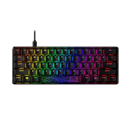 HyperX Alloy Origins 60 – Teclado mecânico para jogos, formato ultra compacto de 60%, teclado HyperX Red (linear), capas de PBT de dupla camada das teclas, compatível com software NGENUITY US Layout