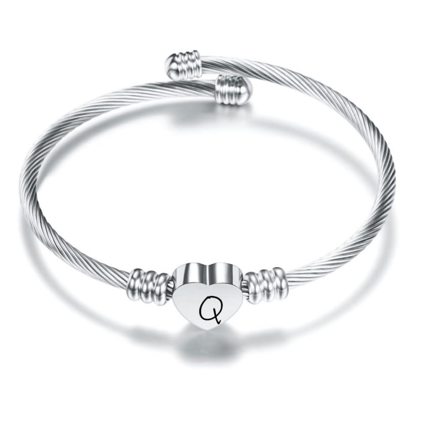 Suonie Prata amor coração 26 letra inicial alfabeto A-Z pulseira joalharia presente ajustável para filha filho irmãs amigos mãe colega amante aniversário Natal