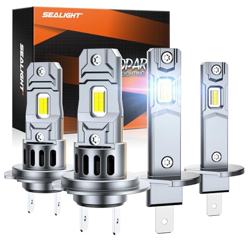 Lâmpadas LED SEALIGHT H7 H1 2024, modelo mais recente, faróis dianteiros para veículos, luz baixa brilhante e luz alta, substituição de halogéneo H7 H1, design 1:1, Plug-n-Play, embalagem de 4
