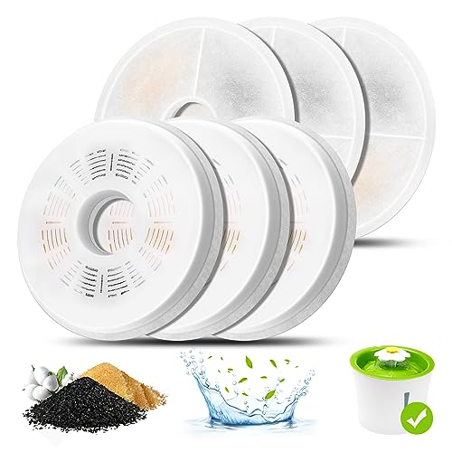 Filtros para fontes de água para gatos, 6 filtros para fontes de água de ação tripla filtros de substituição compatíveis com a fonte dispensadora de água para animais de estimação Flower de 3L