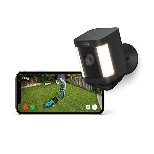 Ring cámara Plus con luces y batería (Spotlight Cam Plus) | Cámara de vigilancia exterior wifi con vídeo HD 1080p, comunicación bidireccional, visión nocturna y focos LED | 30 días gratis de Ring Home