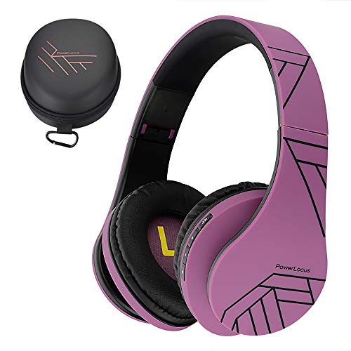 PowerLocus P2 Auriculares Bluetooth sem fios com diadema capacetes dobráveis, capacete Bluetooth com som estéreo Micro SD/TF, FM com microfone e cabo de áudio para iPhone/Samsung/iPad/PC (roxo)