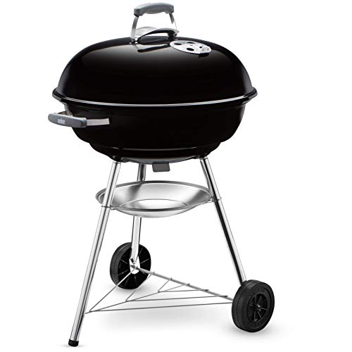 Weber Compact Kettle churrasqueira a carvão, superfície da grelha de Ø 57 cm, churrasqueira com tampa e balde esmaltados em porcelana, suporte de três pernas e rodas, grade cromada - preto (1321004)