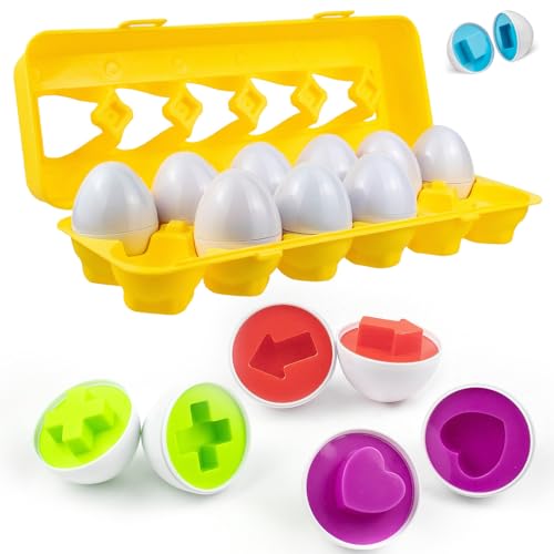 Milaloko Ovos combinados ovos de Páscoa brinquedos puzzle de classificação de memória de cor e forma Montessori presentes para meninos e meninas, 12 peças