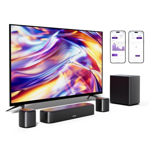 ULTIMEA 5,1 ch Barra de som para TV, Soundbar e 2 altifalantes surround, controlo por aplicação, barra de som TV com subwoofer, barra de som Bluetooth 5.3, Opt/AUX, potência máxima de 250 W, Aura A30