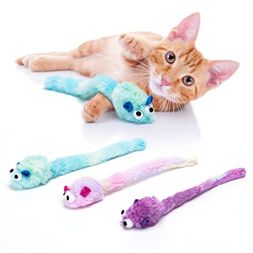 Nobleza -3 Pacotes de rato de brinquedo para gatos, contém erva de gato, longa e macia brinquedos de pelúcia, pequeno rato atividade interativa brinquedo, o rato de brinquedo tem
