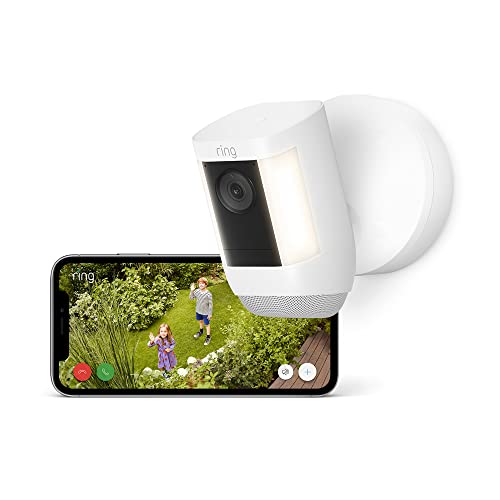 Ring cámara Pro con luces cableada (Spotlight Cam Pro Wired) | Cámara de seguridad exterior con vídeo 2K, Ring Vision, detección de movimiento 3D y luces LED | 30 días de prueba gratuita de Ring Home