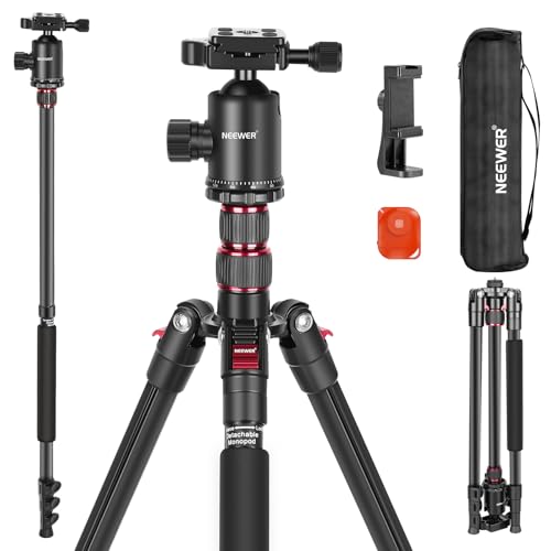 NEEWER Tripé de 77" Monopie câmara com suporte móvel tripé portátil viagem com controlo remoto 360° cabeça esférica 2 eixos coluna central placa Arca QR e bolsa tripé DSLR de alumínio máximo 34 lb,