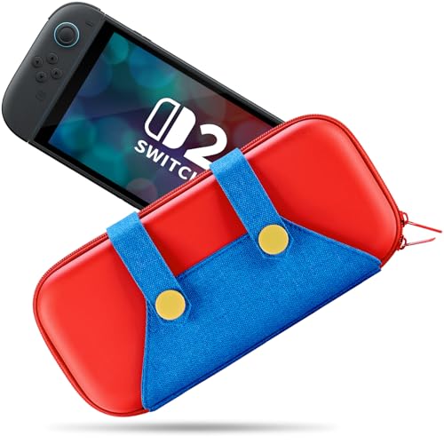 Funda de Transporte Compatible con Nintendo Switch 2, Estuche Switch 2 Protectora con 10 Compartimientos para Cartuchos de Juegos, Funda Portátil para Transporte y Almacenamiento - Rojo Azul