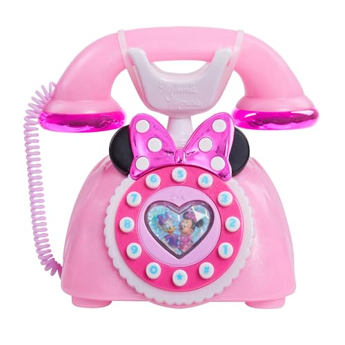 Just Play Telefone de brinquedo Disney Junior Minnie Mouse Ring Me Rotary Pretend Play Phone, com luzes e som; brinquedos para crianças a partir de 3 anos