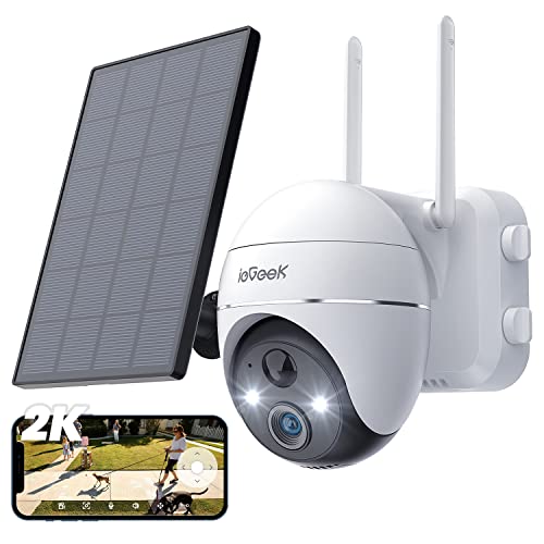 ieGeek 2K 15000 mAh bateria câmara vigilância WiFi exterior, câmara de segurança exterior pode girar 360 °/inclinar-se, deteção de movimento PIR, visão noturna a cores, alarme de luz e som
