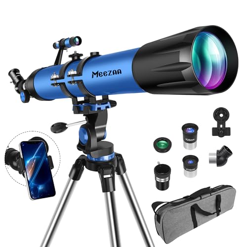 MEEZAA Telescópio, telescópio astronómico profissional para adultos crianças e principiantes, 90 mm de abertura 800 mm telescópios refletor portátil com tripé, bolsa, adaptador de telefone e filtro