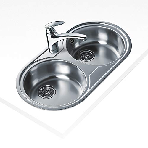 Teka DR-80 2C Pia circular embutida, 2 baldes, para móveis de 80 cm, balde de aço inoxidável, instalação fácil, design moderno, cor aço inoxidável