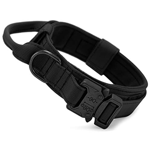 Huntvp Coleira tática para cães com cabo de controlo, ajustável colar de nylon com fivela de metal, para cães médios grandes caça ao ar livre treino, preto-M