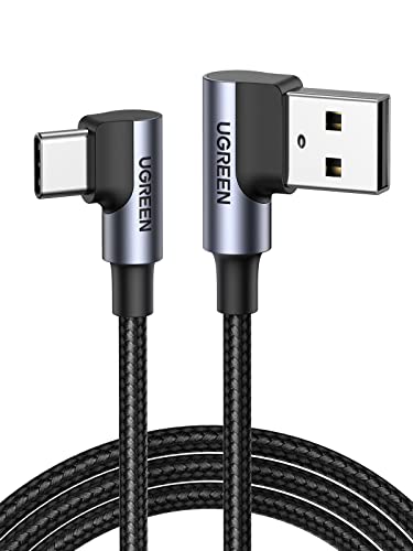 UGREEN Cabo USB A tipo C, 90 graus de carregamento rápido 3A, compatível com iPhone 16/15 Plus Pro Max, Galaxy S24 S23 S22 S21 A53, Pixel 9 8 7, Redmi Note 13, PS5, etc 3M