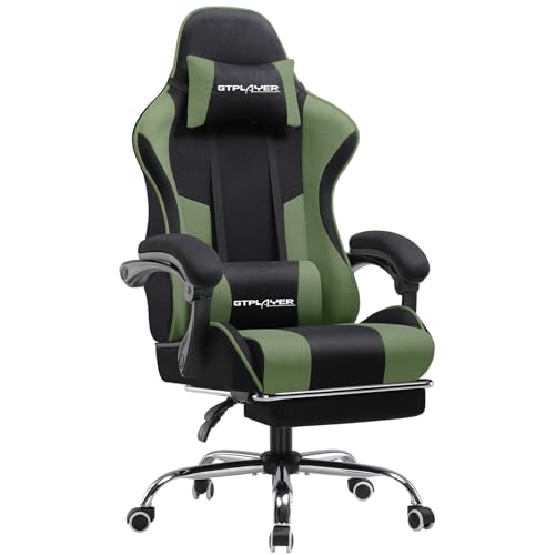 GTPLAYER Cadeira de jogos com massajador ergonómico cadeira Gamer com apoio para os pés encosto de cabeça, cadeira de escritório ergonómica, suporte lombar, cadeira conjunto ajustável em altura
