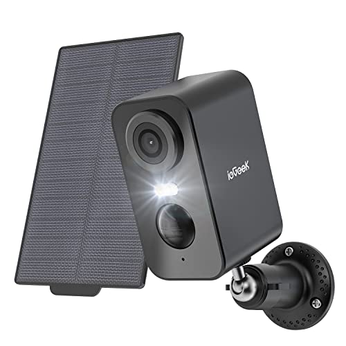 ieGeek 2K Câmara de vigilância WiFi exterior solar, bateria recarregável de 5200 mAh, câmara de vigilância sem cabos, visão noturna cor, deteção humana PIR, áudio de 2 vias, compatível com Alexa