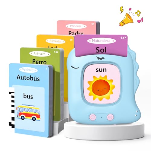 Cartões Flash falantes brinquedos educativos para crianças 2 anos 112 folhas 224 palavras cartões falantes brinquedos de aprendizagem Talking Flash Card, espanhol / inglês / bilíngue (azul)