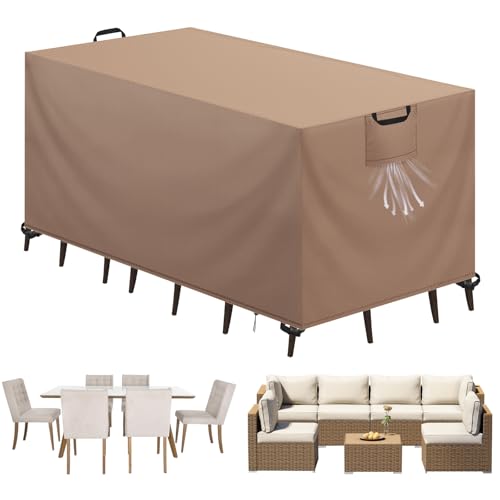 Aujink Capa mesa exterior impermeável, capa para móveis de jardim, cobertura para móveis de jardim, tecido Oxford 420D, anti-vento anti-UV, capa protetora mesa exterior, caqui, 125 x 63 x 74 cm