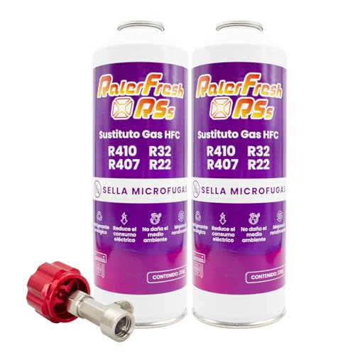 Gas Refrigerante Ralerfresh RS substituto de gás R410, R32, R407 e R22 recarga de gás refrigerante orgânico para ar condicionado Split ecológico eficiente recarga rápida (2 garrafas RSs + chave)