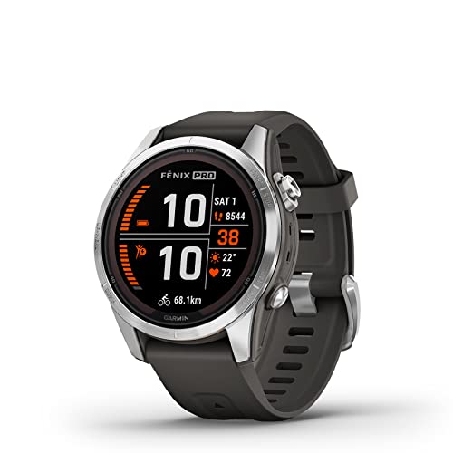 Garmin fGZRD nix ​​7S Pro Solar, relógio GPS multidesporto com carga solar, ecrã tátil, lanterna LED, frequência cardíaca, mapas, música e bateria de 14 dias, prateado