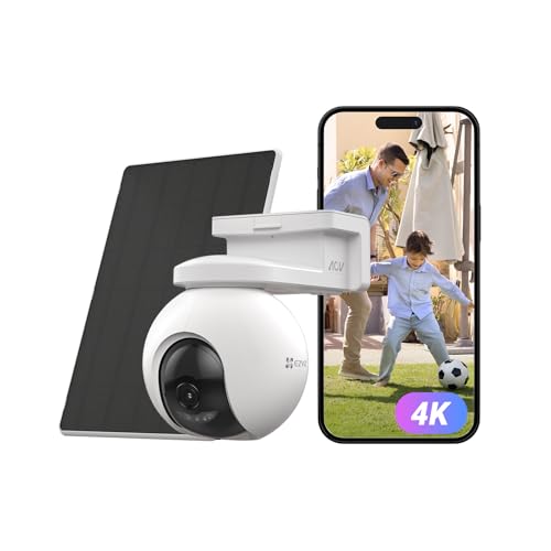 EZVIZ 4K Câmara de vigilância WiFi exterior bateria com solar, AOV 2,0 360° câmara sem fios 10400 mAh, áudio bidirecional, deteção de pessoas/veículos, visão noturna colorida, CB8 Pro Kit