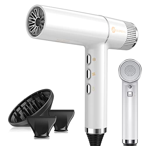 Slopehill Secador de cabelo profissional iónico com motor sem escovas exclusivo | microfiltro inovador, tecnologia Oxy ativo, ecrã LED, 268 g super leve, 2000 W (branco)