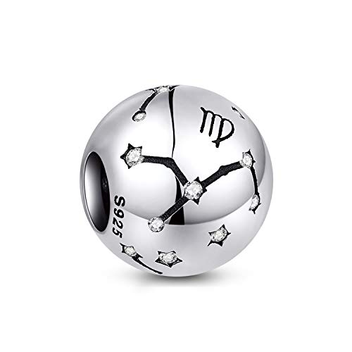 NINGAN Encantos de aniversário de 12 signos do zodíaco - encantos de prata esterlina 925 ajuste pulseira & colar - presentes de aniversário ideais para mulheres e amigos