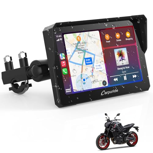 Carpuride W702 Ecrã GPS Carplay para motocicleta, CarPlay sem fios e Android Auto, ecrã tátil portátil impermeável de 7 polegadas, Bluetooth Trans, navegação GPS, Siri.