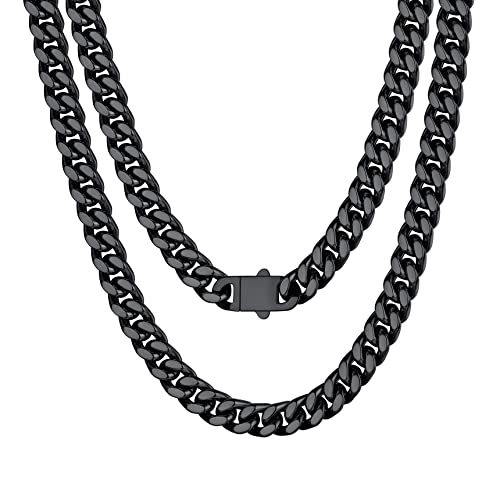 Bestyle Colar cubo de corrente 5 mm/7 mm/9 mm/12 mm de largura colar corrente cubana de Miami comprimento 45 - 76 cm colar corrente cubana de aço inoxidável prateado/dourado/preto corrente de hip-hop