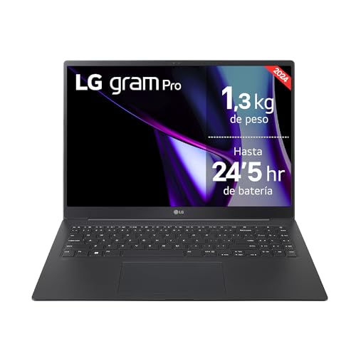LG gram Pro 16Z90SP-A.AD88B Computador portátil ultraleve de 40,6 cm, OLED, Intel Core Ultra 7, 32 GB RAM, 1TB SSD, bateria até 24,5 h, 1,2 kg, NVIDIA RTX3050, W11 H. Ome, preto ro, teclado QWERTY