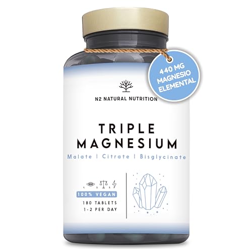 Citrato de magnésio 1440 mg magnésio bisglicinato 600 mg + malato 600 mg. 440 mg de magnésio elementar de alta disponibilidade. Reduz o cansaço, alivia dores articulações e músculos. 3 meses. N2