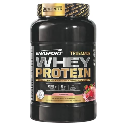 Truema de Whey Protein - Enasport. Proteína de soro de leite em pó com BCAA, favorece a recuperação e o crescimento muscular (907 g, morango)