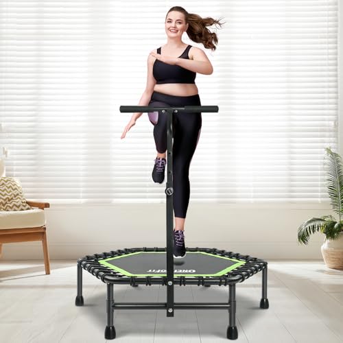 ONETWOFIT 114 cm Trampolim de recuperação para adultos, mini trampolim silencioso para exercício interno, trampolim de fitness com recuperação Bungee