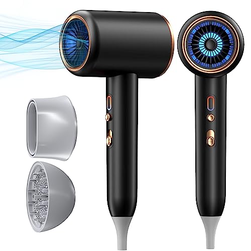 UKLISS Secador de cabelo profissional, 2400 W Hair Dryer com difusor e concentrador, secador de cabelo onico, 3 temperaturas, 2 velocidades, 60000 RPM secagem rápida para salas viagem em família