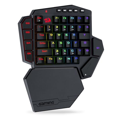 Redragon K585 DITI teclado mecânico sem fios de uma mão, 42 teclas 2,4 Ghz RGB 40% teclado de jogo com 7 teclas macro integradas, suporte de pulso removível, bateria 3000 mAh (interruptor azul)