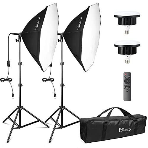 Equipamento de iluminação estúdio fotografia kit de 2 Softbox octogonal bicolor 3000 ~ 6500 K com lâmpada LED 150 W controlo remoto e suporte de luz ajustável para retrato vídeos transmissão ao vivo
